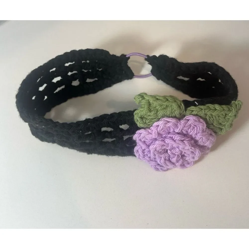 Handmade Baby Headband Purple‎ Flower Button Closure